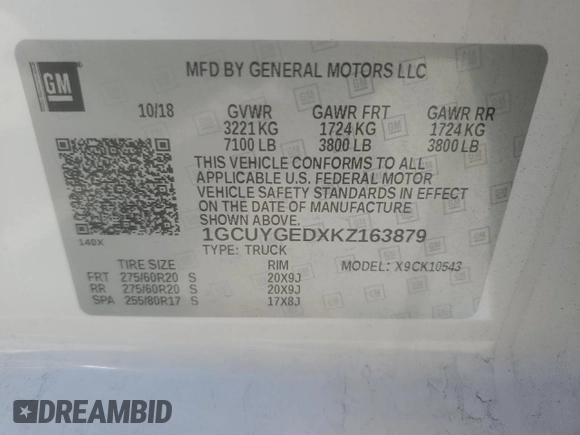 2019 Chevrolet Silverado 1500 LTZ with VIN 1GCUYGEDXKZ163879, listed as a Copart auction lot 42120705 with 52,641 mi miles and Salvage Title. Bid and sale history available at DreamBid. Image 14.