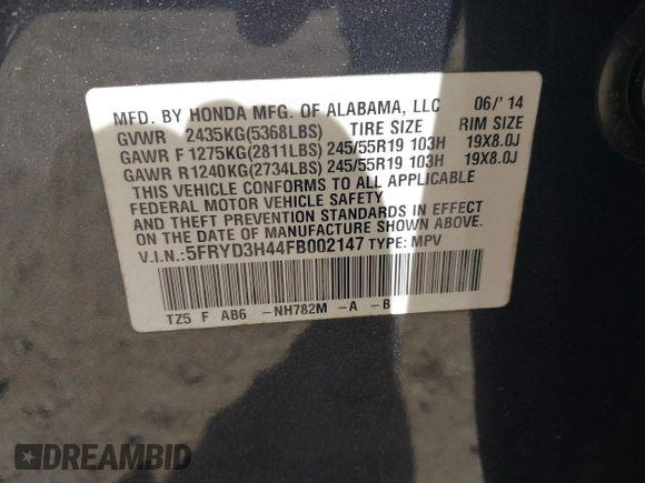 2015 Acura MDX Tech Pkg with VIN 5FRYD3H44FB002147, listed as a IAAI auction lot 41832079 with 1 mi miles. Bid and sale history available at carsss.com. Image 9.