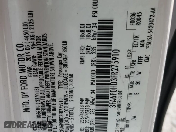 2015 Ford Fusion SE with VIN 3FA6P0HD3FR275910, listed as a Copart auction lot 49813325 with 82,243 mi miles and Salvage Title. Bid and sale history available at DreamBid. Image 12.