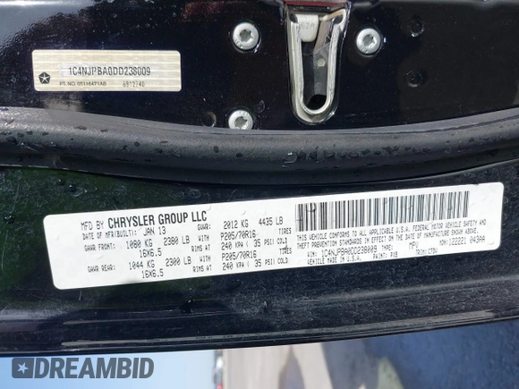 2013 Jeep Patriot Sport with VIN 1C4NJPBA0DD238009, listed as a IAAI auction lot 42301422 with 103,359 mi miles and . Bid and sale history available at DreamBid. Image 9.