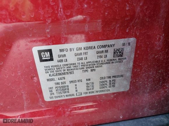 2019 Buick Encore Preferred with VIN KL4CJESB2KB767923, listed as a Copart auction lot 44905335 with 54,905 mi miles and Salvage Title. Bid and sale history available at carsss.com. Image 13.