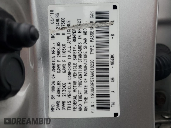 2010 Acura TL Technology z VIN 19UUA8F57AA018220, wystawiony jako Copart lot #59928325 z przebiegiem 136 319 mil mil oraz Szkoda całkowita • Salvage title. Historia ofert i sprzedaży dostępna na DreamBid. Obrazek 12.