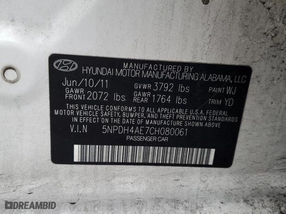 2012 Hyundai Elantra GLS PZEV with VIN 5NPDH4AE7CH080061, listed as a Copart auction lot 86893694 with 217,551 mi miles and Clean Title. Bid and sale history available at carsss.com. Image 12.