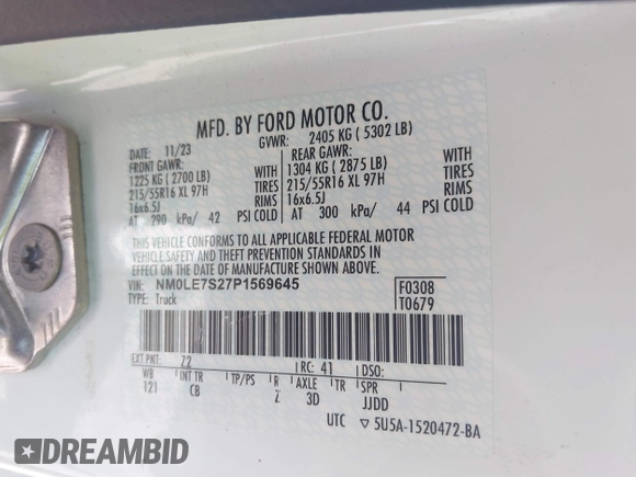 2023 Ford Transit Connect XL with VIN NM0LE7S27P1569645, listed as a IAAI auction lot 42530307 with 49,890 mi miles and . Bid and sale history available at DreamBid. Image 9.