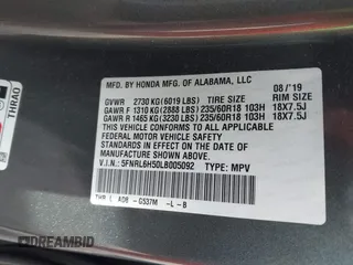 2020 Honda Odyssey EX z VIN 5FNRL6H50LB005092, wystawiony jako IAAI lot #42511025 z przebiegiem 96 185 mil mil oraz . Historia ofert i sprzedaży dostępna na DreamBid. Obrazek 9.
