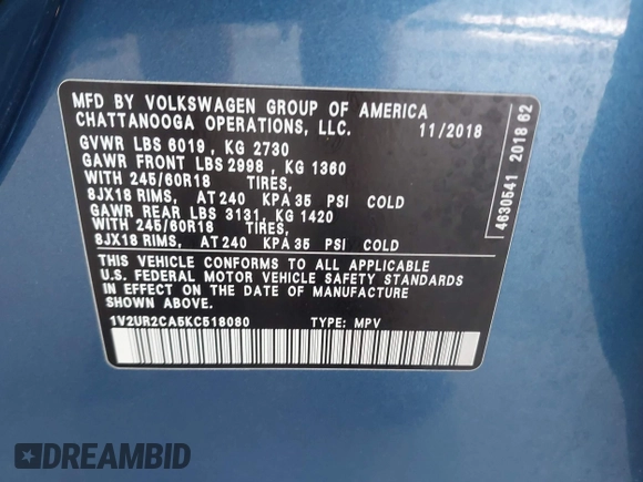 2019 Volkswagen Atlas SE с VIN 1V2UR2CA5KC518080, выставлен на аукционе IAAI как лот 42536031 с пробегом 117 618 миль миль и . История ставок и продаж доступна на DreamBid. Изображение 9.