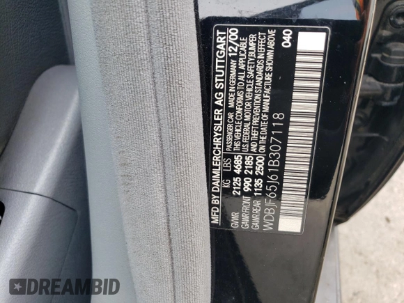 2001 Mercedes-Benz E-Class with VIN WDBJF65J61B307118, listed as a Copart auction lot 72564424 with Not Provided miles and Clean Title. Bid and sale history available at carsss.com. Image 13.