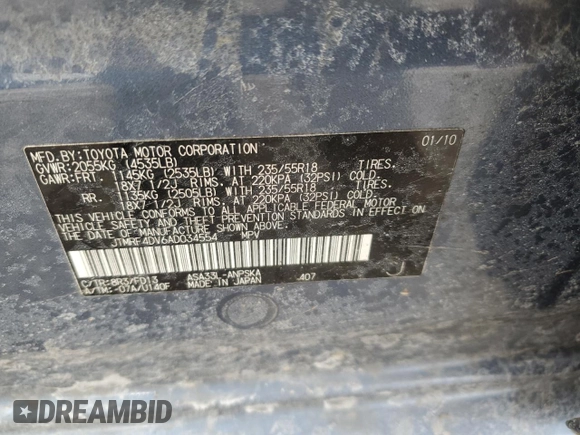 2010 Toyota RAV4 Sport with VIN JTMRF4DV6AD034554, listed as a Copart auction lot 42935655 with 0 mi miles and Salvage Title. Bid and sale history available at carsss.com. Image 16.