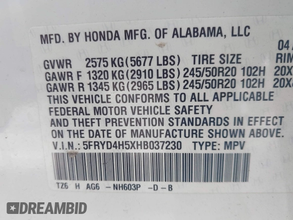 2017 Acura MDX w/Technology Pkg with VIN 5FRYD4H5XHB037230, listed as a IAAI auction lot 41695097 with 79,109 mi miles. Bid and sale history available at carsss.com. Image 9.