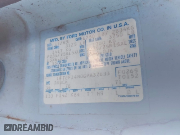 1986 Ford F-150 with VIN 1FTEF14N0GPA37633, listed as a IAAI auction lot 42084341 with 230,894 mi miles. Bid and sale history available at carsss.com. Image 9.