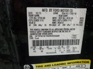 2013 Ford F-150 XL with VIN 1FTFW1ET5DKE93220, listed as a Copart auction lot 47143335 with 138,712 mi miles and Salvage Title. Bid and sale history available at carsss.com. Image 13.