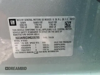 2017 Chevrolet Silverado 1500 LT with VIN 3GCUKREC0HG335785, listed as a Copart auction lot 51456305 with 104,614 mi miles and Salvage Title. Bid and sale history available at DreamBid. Image 12.