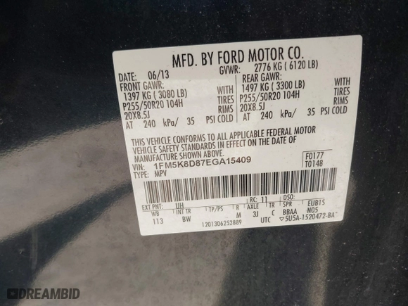 2014 Ford Explorer XLT with VIN 1FM5K8D87EGA15409, listed as a IAAI auction lot 41768883 with 121,207 mi miles. Bid and sale history available at carsss.com. Image 9.