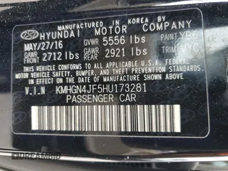 2017 Genesis G80 Ultimate with VIN KMHGN4JF5HU173281, listed as a Copart auction lot 88655005 with 188,294 mi miles and Salvage Title. Bid and sale history available at DreamBid. Image 12.