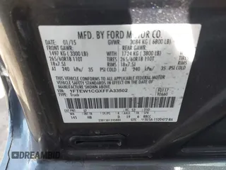 2015 Ford F-150 XL with VIN 1FTEW1CGXFFA33502, listed as a IAAI auction lot 41833755 with 128,475 mi miles. Bid and sale history available at carsss.com. Image 9.