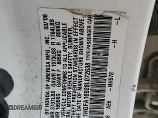 2008 Honda Civic EX-L z VIN 1HGFA16928L072638, wystawiony jako Copart lot #54352565 z przebiegiem 122 038 mil mil oraz Szkoda całkowita • Salvage title. Historia ofert i sprzedaży dostępna na DreamBid. Obrazek 12.