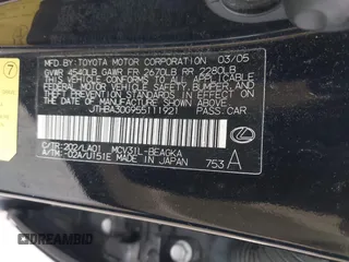 2005 Lexus ES 350 with VIN JTHBA30G955111921, listed as a IAAI auction lot 41430716 with 132,596 mi miles and . Bid and sale history available at DreamBid. Image 9.