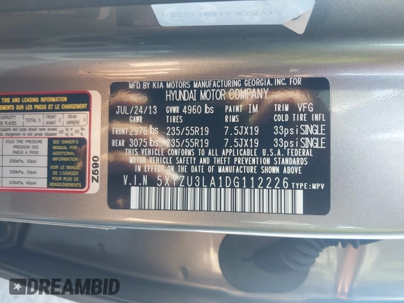 2013 Hyundai Santa Fe Sport z VIN 5XYZU3LA1DG112226, wystawiony jako IAAI lot #42241119 z przebiegiem 187 788 mil mil oraz . Historia ofert i sprzedaży dostępna na DreamBid. Obrazek 9.