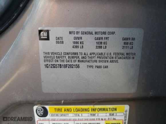 2008 Chevrolet Malibu LS w/1LS with VIN 1G1ZG57B18F282156, listed as a Copart auction lot 71009184 with 0 mi miles and Salvage Title. Bid and sale history available at carsss.com. Image 12.