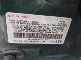 2001 Mitsubishi Mirage ES z VIN JA3AY26C91U041410, wystawiony jako IAAI lot #41360183 z przebiegiem 322 178 mil mil oraz . Historia ofert i sprzedaży dostępna na DreamBid. Obrazek 9.