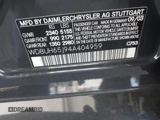 2004 Mercedes-Benz E 320 with VIN WDBUH65J94A404959, listed as a IAAI auction lot 41861247 with 223,466 mi miles and . Bid and sale history available at DreamBid. Image 9.