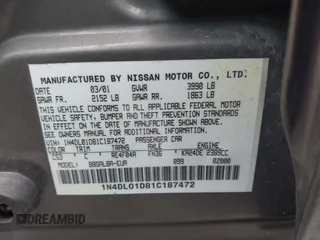 2001 Nissan Altima GXE with VIN 1N4DL01D81C187472, listed as a IAAI auction lot 41502436 with 195,203 mi miles. Bid and sale history available at carsss.com. Image 9.