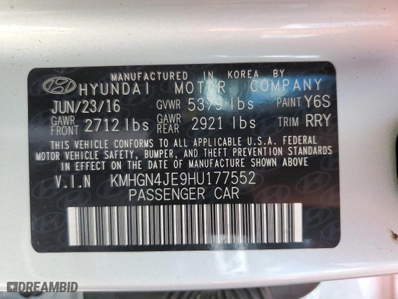 2017 Genesis G80 3.8L with VIN KMHGN4JE9HU177552, listed as a Copart auction lot 68233884 with 72,861 mi miles and Salvage Title. Bid and sale history available at carsss.com. Image 13.