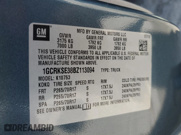 2011 Chevrolet Silverado 1500 LT with VIN 1GCRKSE38BZ113094, listed as a Copart auction lot 51160275 with 134,287 mi miles and Salvage Title. Bid and sale history available at DreamBid. Image 12.