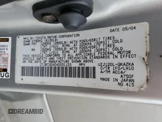 2004 Lexus GX 470 with VIN JTJBT20X040051123, listed as a Copart auction lot 56926705 with 258,751 mi miles and Clean Title. Bid and sale history available at DreamBid. Image 13.