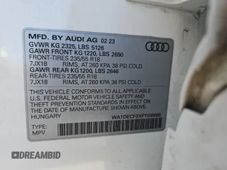 2023 Audi Q3 S line Premium with VIN WA1DECF3XP1106668, listed as a IAAI auction lot 42845143 with 46,005 mi miles and . Bid and sale history available at DreamBid. Image 39.