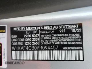 2023 Mercedes-Benz C 300 with VIN W1KAF4GB0PR094457, listed as a Copart auction lot 45687755 with 21,961 mi miles and Salvage Title. Bid and sale history available at carsss.com. Image 12.