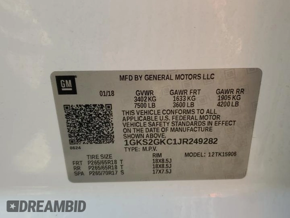 2018 GMC Yukon XL SLT z VIN 1GKS2GKC1JR249282, wystawiony jako Copart lot #59885685 z przebiegiem 154 169 mil mil oraz Czysty tytuł • Clean title. Historia ofert i sprzedaży dostępna na DreamBid. Obrazek 12.
