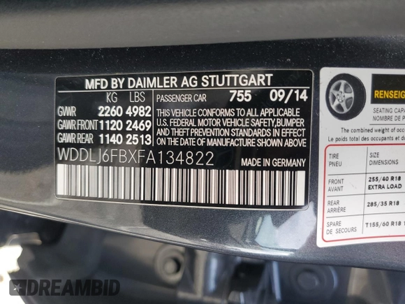 2015 Mercedes-Benz CLS-Class CLS 400 with VIN WDDLJ6FBXFA134822, listed as a Copart auction lot 82959723 with 33,754 mi miles. Bid and sale history available at carsss.com. Image 12.