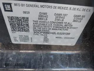 2020 Chevrolet Silverado 1500 Custom with VIN 3GCPWBEH2LG110720, listed as a IAAI auction lot 41226728 with 88,960 mi miles. Bid and sale history available at carsss.com. Image 9.