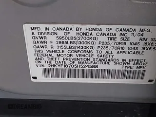 2005 Honda Pilot EX-L z VIN 2HKYF18705H524588, wystawiony jako IAAI lot #41445676 z przebiegiem 123 572 mil mil oraz . Historia ofert i sprzedaży dostępna na DreamBid. Obrazek 9.