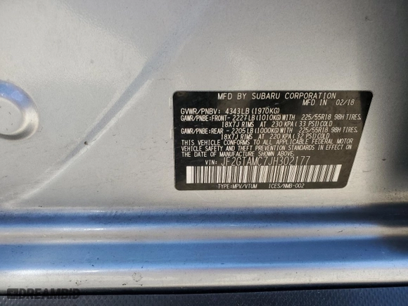 2018 Subaru Crosstrek Limited with VIN JF2GTAMC7JH302177, listed as a Copart auction lot 86223494 with 109,157 mi miles and Non Repairable. Bid and sale history available at carsss.com. Image 13.