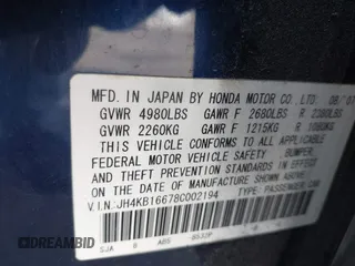 2008 Acura RL Tech Pkg with VIN JH4KB16678C002194, listed as a IAAI auction lot 41859182 with 1 mi miles. Bid and sale history available at carsss.com. Image 9.