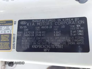2016 Kia Sportage LX with VIN KNDPBCAC9G7872861, listed as a IAAI auction lot 41772819 with 117,540 mi miles and . Bid and sale history available at carsss.com. Image 9.