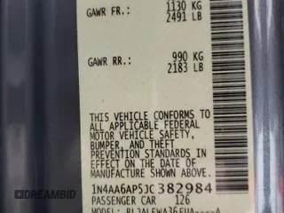 2018 Nissan Maxima S with VIN 1N4AA6AP5JC382984, listed as a Copart auction lot 59925705 with 91,925 mi miles and Salvage title. Bid and sale history available at DreamBid. Image 13.