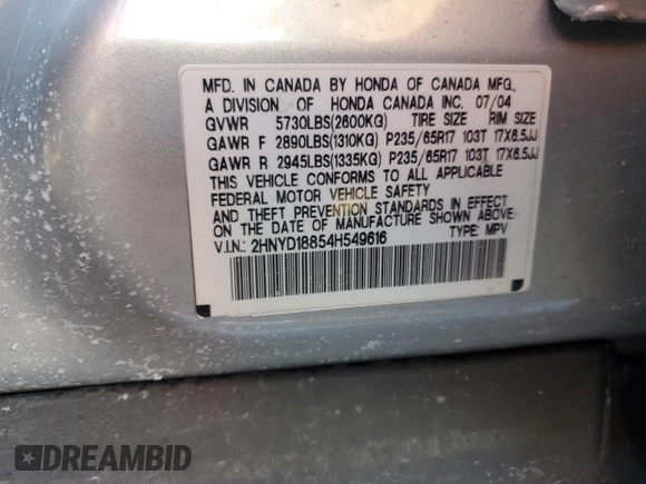 2004 Acura MDX Touring Pkg w/Navigation with VIN 2HNYD18854H549616, listed as a Copart auction lot 44373435 with 138,104 mi miles and Salvage Title. Bid and sale history available at carsss.com. Image 12.