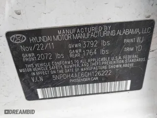2012 Hyundai Elantra GLS with VIN 5NPDH4AE6CH126222, listed as a IAAI auction lot 41931190 with 210,205 mi miles. Bid and sale history available at carsss.com. Image 9.