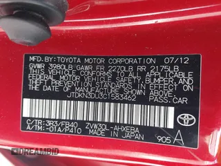 2012 Toyota Prius One with VIN JTDKN3DU3C1583462, listed as a IAAI auction lot 42083253 with 111,906 mi miles. Bid and sale history available at carsss.com. Image 9.
