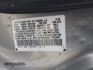 2009 Honda Odyssey EX-L with VIN 5FNRL387X9B055362, listed as a IAAI auction lot 42051881 with 139,172 mi miles and . Bid and sale history available at DreamBid. Image 9.