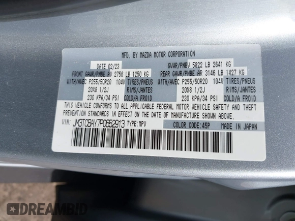 2023 Mazda CX-9 Touring Plus with VIN JM3TCBAY7P0652913, listed as a IAAI auction lot 42186917 with 20,649 mi miles and . Bid and sale history available at DreamBid. Image 9.