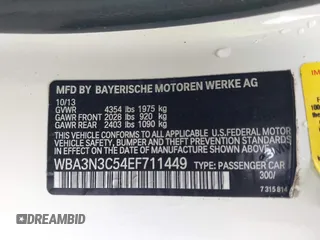 2014 BMW 4 Series 428i with VIN WBA3N3C54EF711449, listed as a IAAI auction lot 42422157 with 72,424 mi miles and . Bid and sale history available at DreamBid. Image 9.