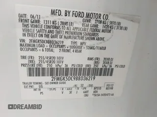2011 Ford Flex Limited with VIN 2FMGK5DC9BBD36219, listed as a IAAI auction lot 42023656 with 182,335 mi miles. Bid and sale history available at carsss.com. Image 9.