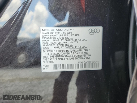 2015 Audi Q7 Premium Plus with VIN WA1LGAFE9FD010412, listed as a Copart auction lot 61998725 with 171,161 mi miles and Clean title. Bid and sale history available at DreamBid. Image 13.