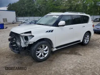 2011 Infiniti QX56 7-passenger with VIN JN8AZ2NE2B9006461, listed as a Copart auction lot 56671305 with 185,598 mi miles and Salvage title. Bid and sale history available at DreamBid. Image 1.