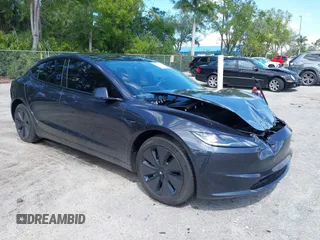 2025 Tesla Model 3 Long Range with VIN 5YJ3E1EA9SF897555, listed as a IAAI auction lot 41886716 with 6,757 mi miles. Bid and sale history available at carsss.com. Image 1.