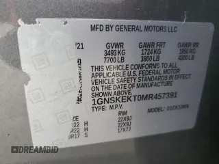 2021 Chevrolet Suburban RST with VIN 1GNSKEKT0MR457391, listed as a Copart auction lot 44628355 with 36,813 mi miles and Salvage Title. Bid and sale history available at carsss.com. Image 13.